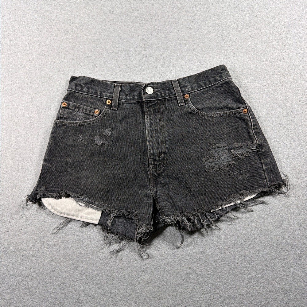 Vintage Levi's 505 Denim Shorts Women 30 High Rise Cut Off‎ Black USA Made Y2K